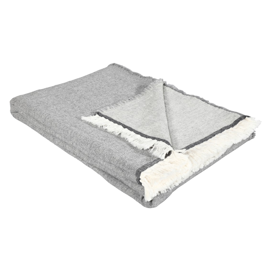 Eskimo Wohndecke Lily aus Wolle und Baumwolle in Farbkombination grau-silber mit Fransen