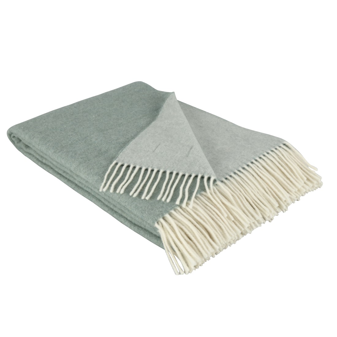 Eskimo Wolldecke VERONA – Doubleface-Wendedecke mit Fransen in salbei