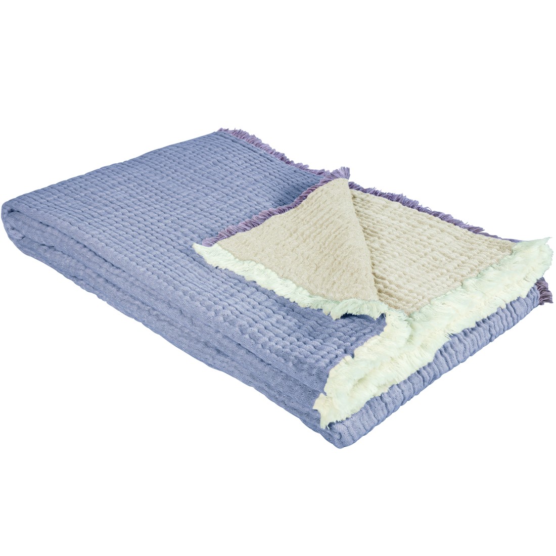 NORA Baumwolldecke von Eskimo – Doubleface-Wendedecke mit Schalfransen plum-beige