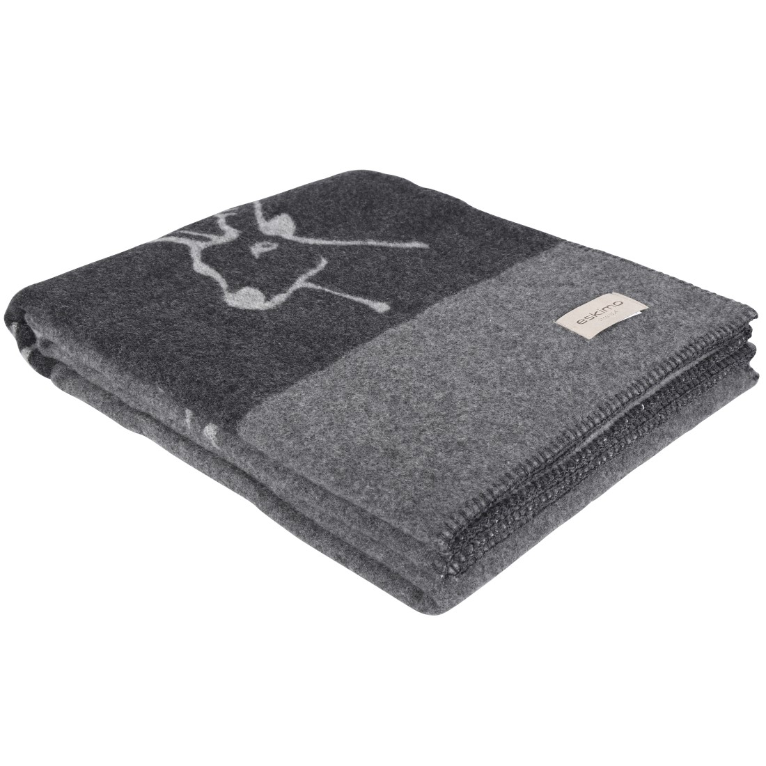 GIAN Wolldecke von Eskimo mit Steinbock-Motiv und Zierstich in Farbe anthrazit-grau