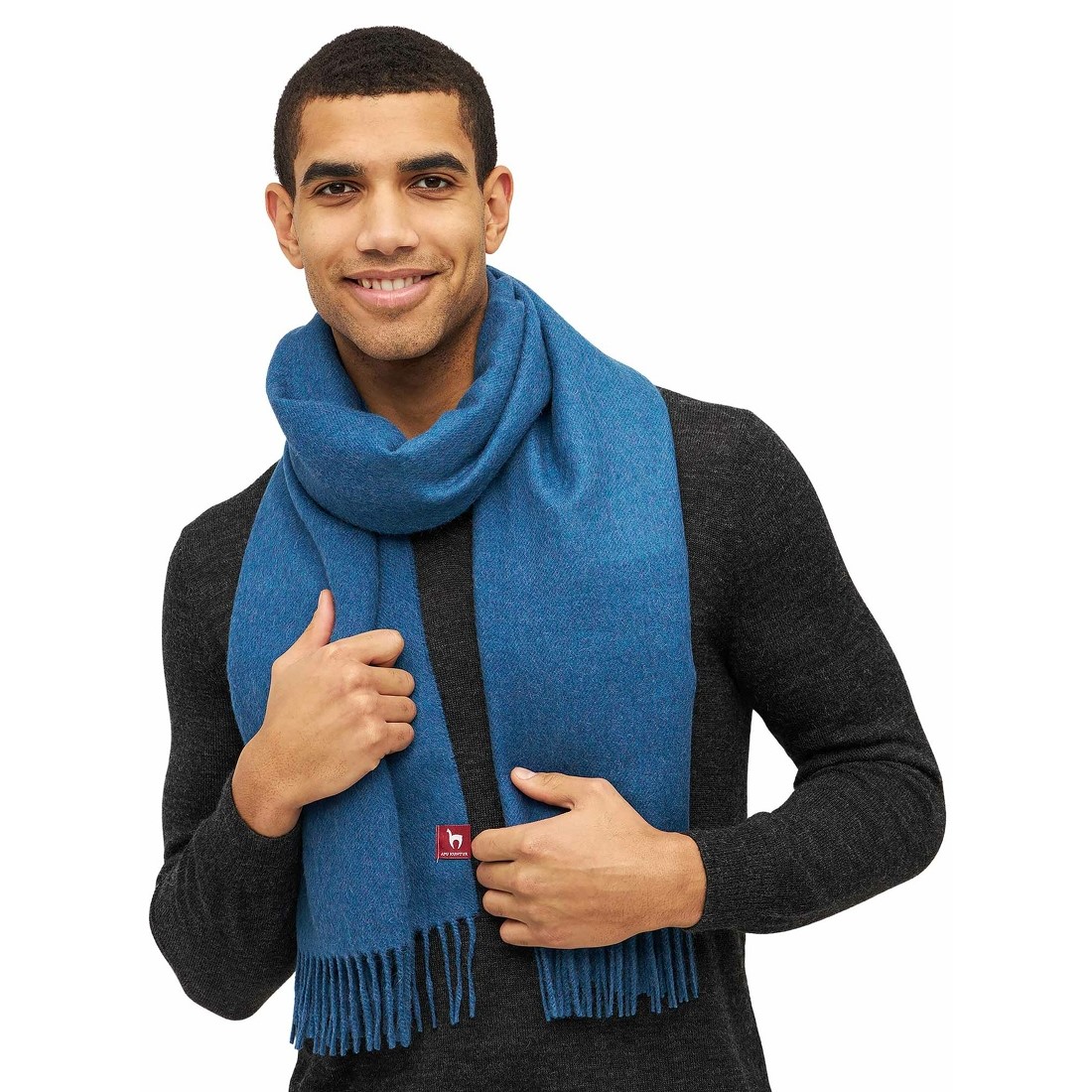 blauer übergroßer Alpaka Webschal von Apu Kuntur