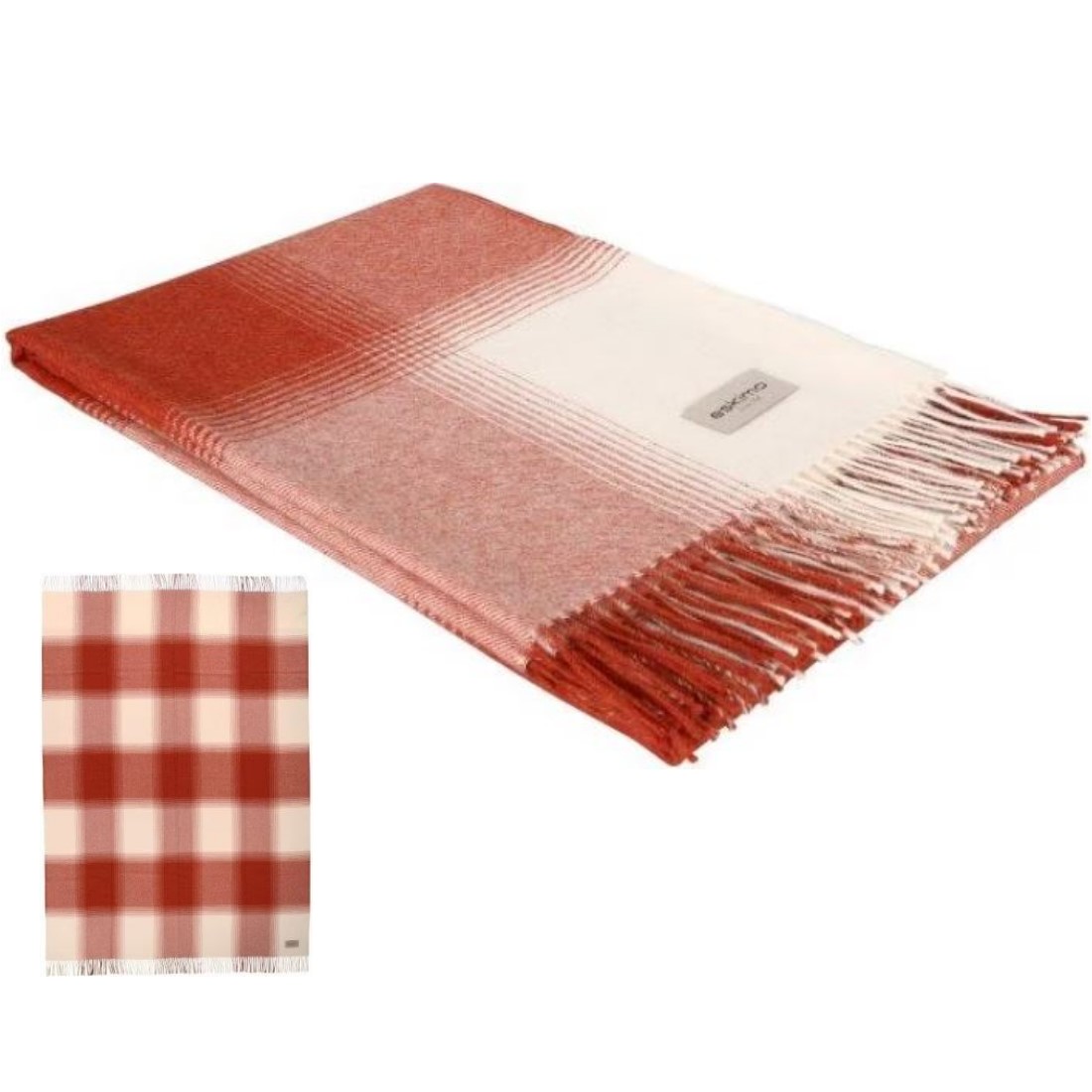 Alpakadecke Cria von Eskimo aus Baby-Alpaka in Karo-Design mit Fransen Farbe terracotta