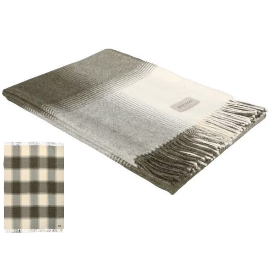 Eskimo CRIA Alpakadecke aus Baby-Alpaka in Karo-Design mit Fransen Farbe oliv