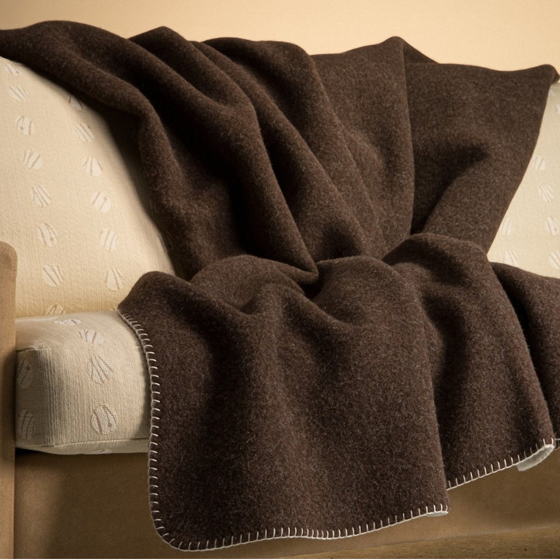 Steinbeck Schafschurwolldecke Ökolana – Doubleface-Design in braun - naturweiss