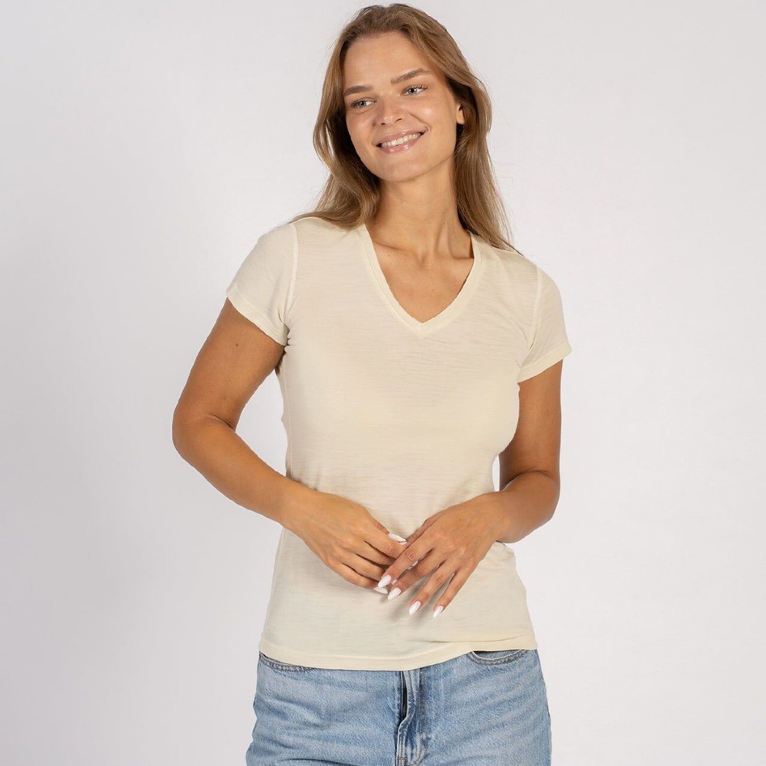 Damen T-Shirt - 100% Merinowolle, V-Ausschnitt
