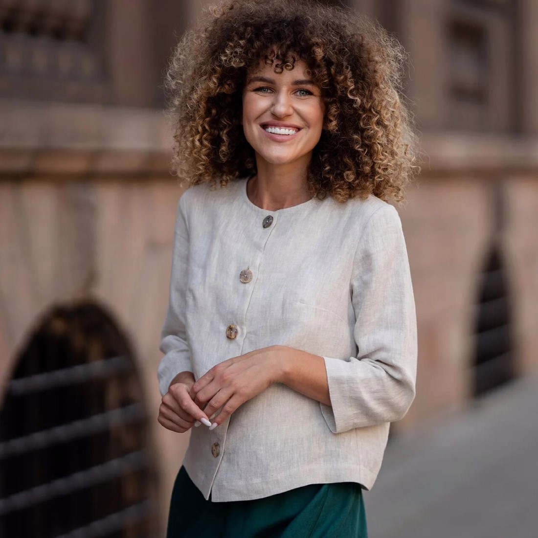 Leinen-Cardigan - Blazerjacke mit Knöpfen