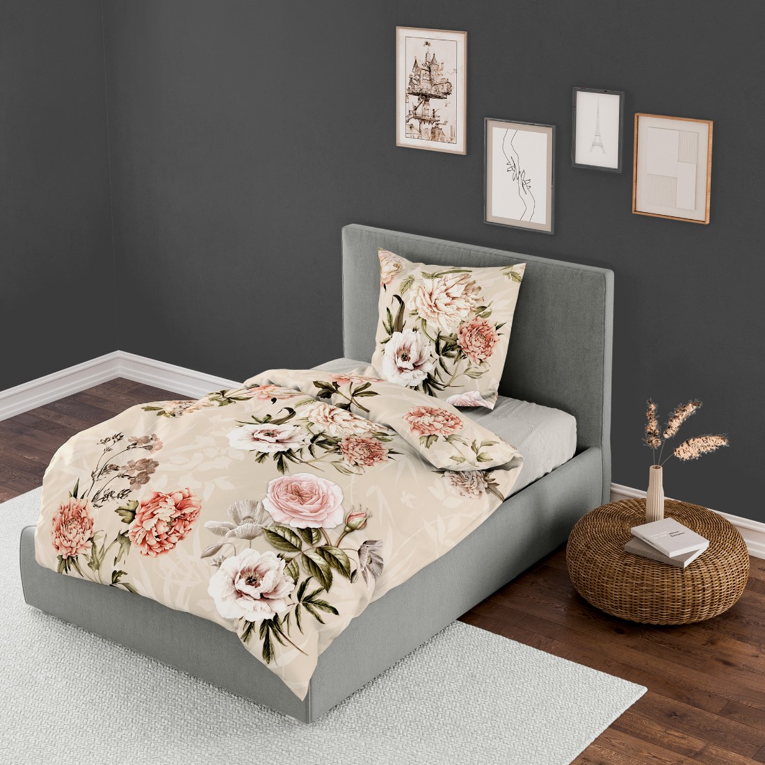 Bierbaum Mako Satin Bettwäsche mit Bett