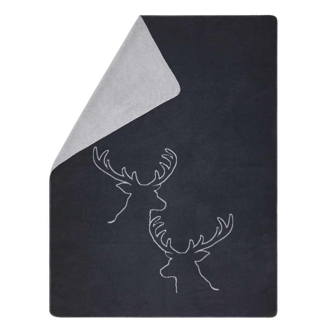 Savona Kuscheldecke Hirschköpfe linear GRS von David Fussenegger anthrazit