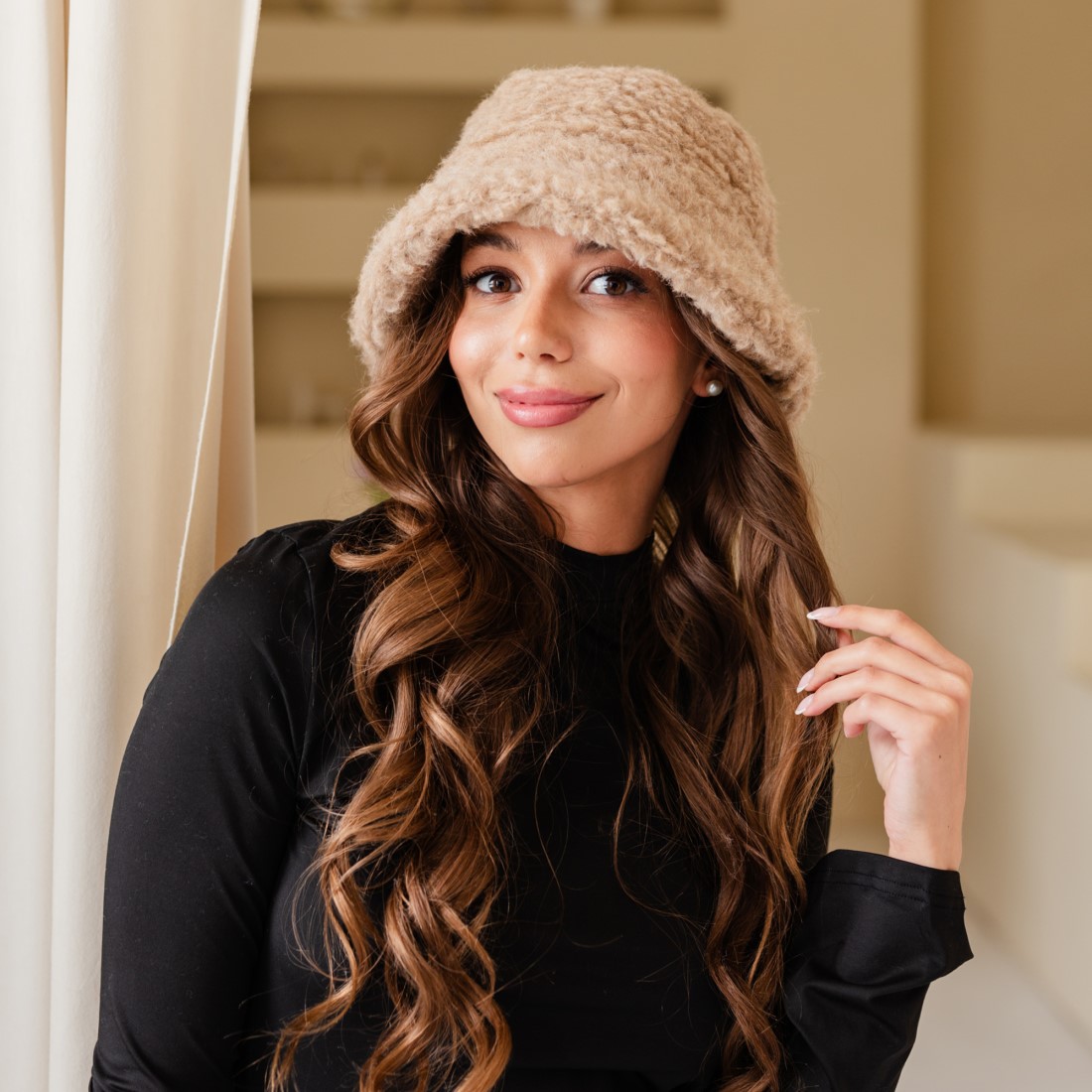 Damen Fischerhut aus Merino Schafschurwolle Wollflor Modefarbe eiche