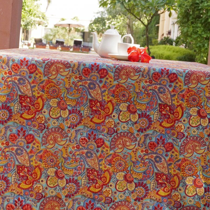 Tischdecke Indigo mit Blockprint Paisley Muster