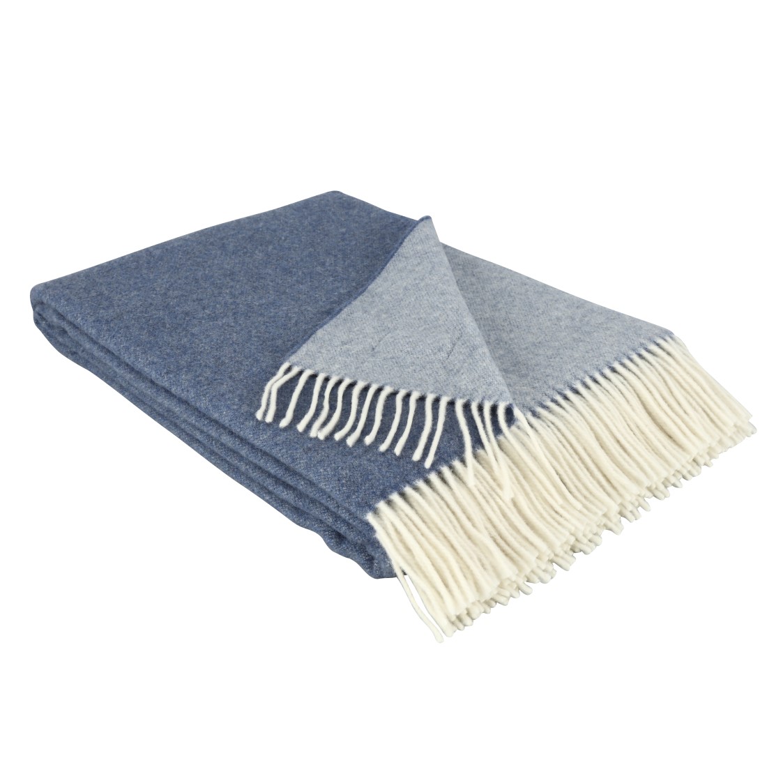 Eskimo VERONA Decke – feine Merinowolle mit Fransen in jeans