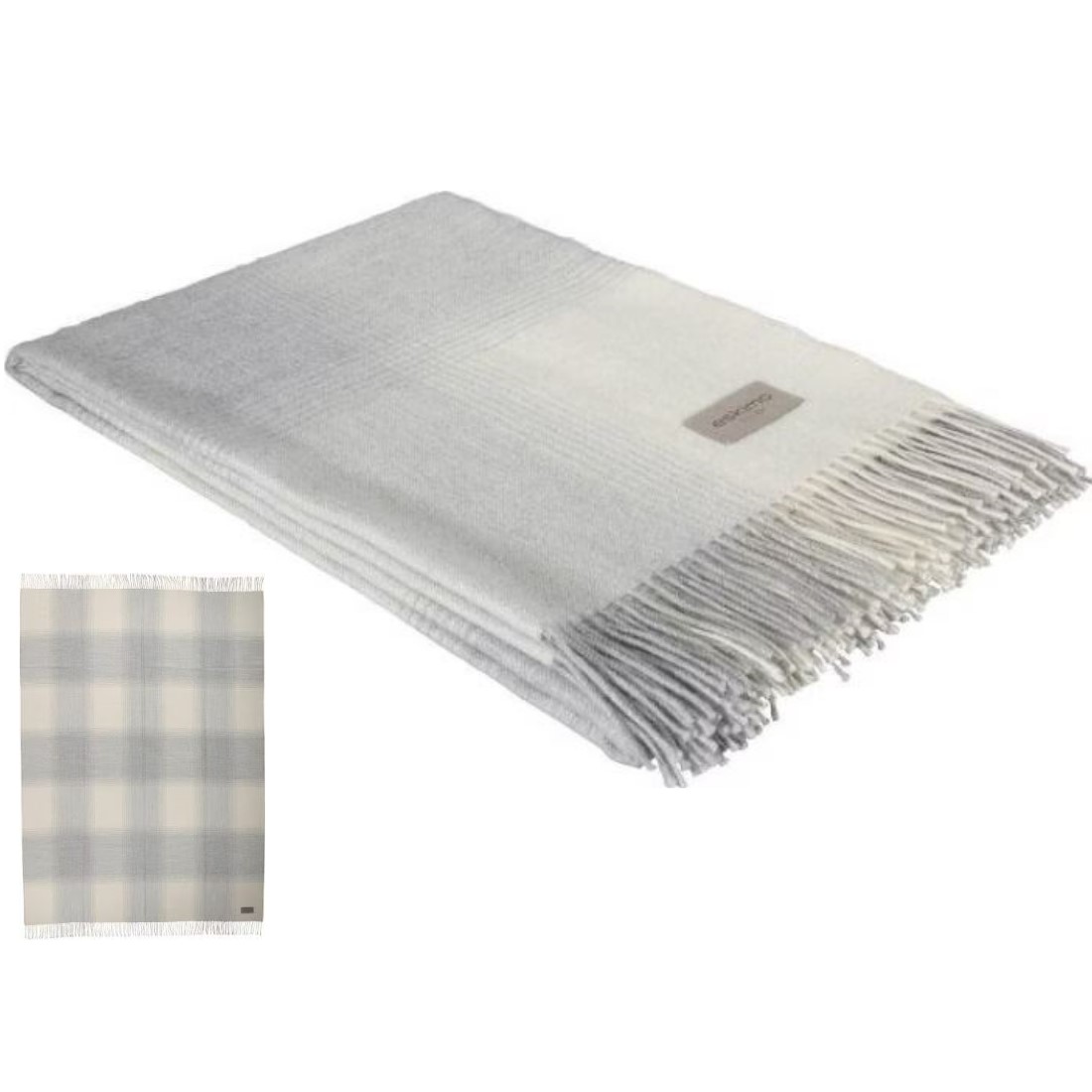 Alpakadecke Cria von Eskimo aus Baby-Alpaka in Karo-Design mit Fransen Farbe silber