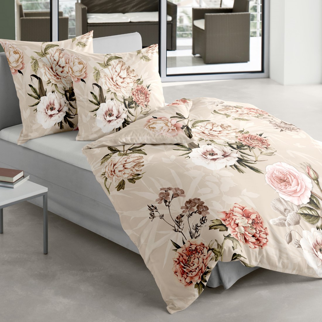 Bierbaum Mako Satin Bettwäsche mit herrlich romantischem  Blumenmuster im Digitaldruck