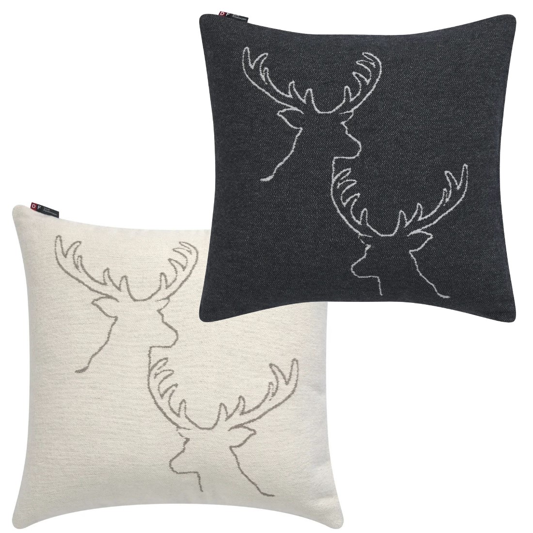 Nova Kissenhuelle Hirschkoepfe linear GRS von David Fussenegger zwei Farben