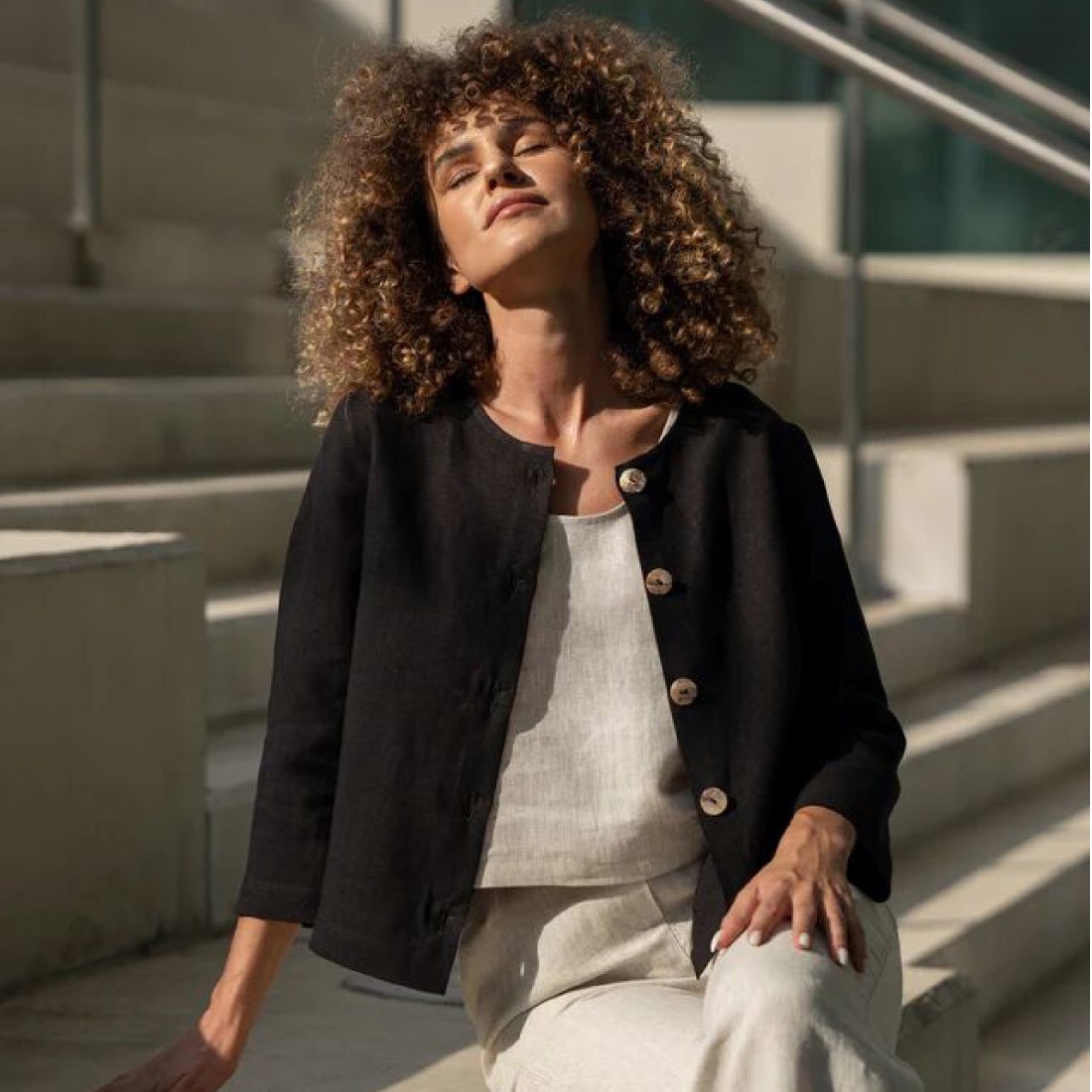 Damen Leinen-Cardigan – kurzer Bolero aus 100 % Leinen