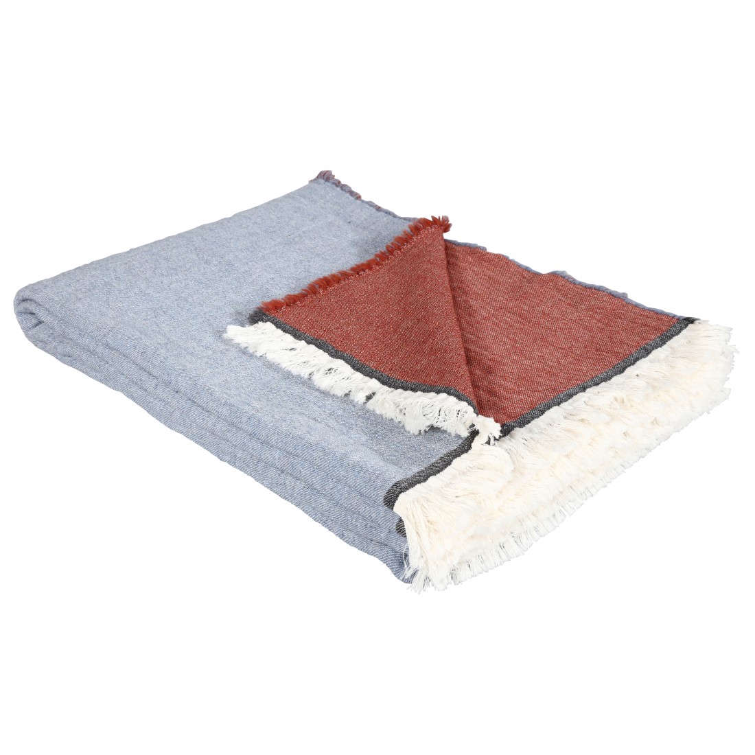 Lily Naturfaserdecke 140x200 cm – rustikale Eleganz fürs Wohnzimmer in der Farbkombination jeans-rost