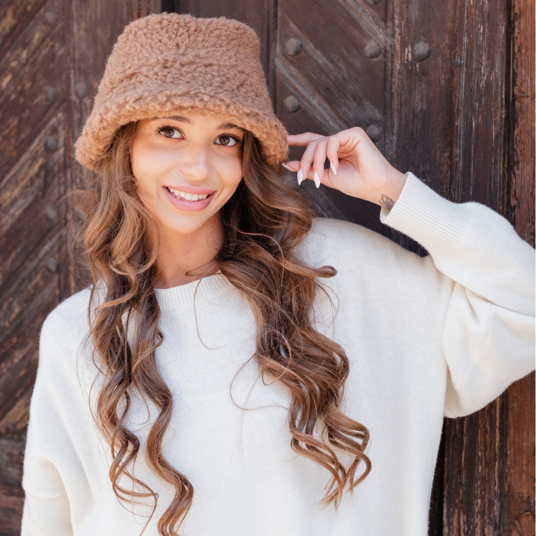 Damen Fischerhut aus Merino Schafschurwolle Wollflor braun