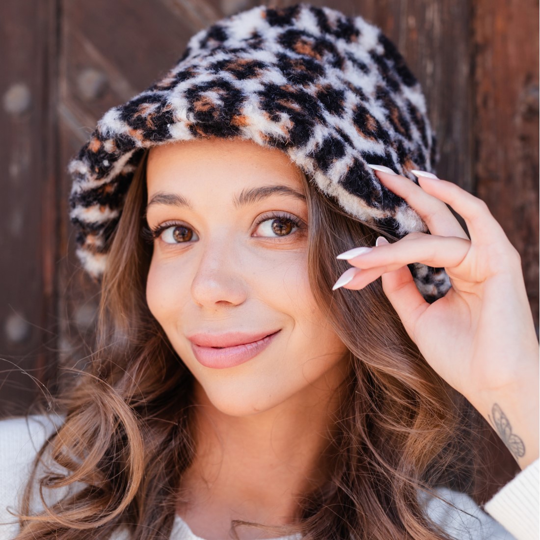 Damen Fischerhut aus Merino Schafschurwolle Wollflor modisches Highlight in leopard