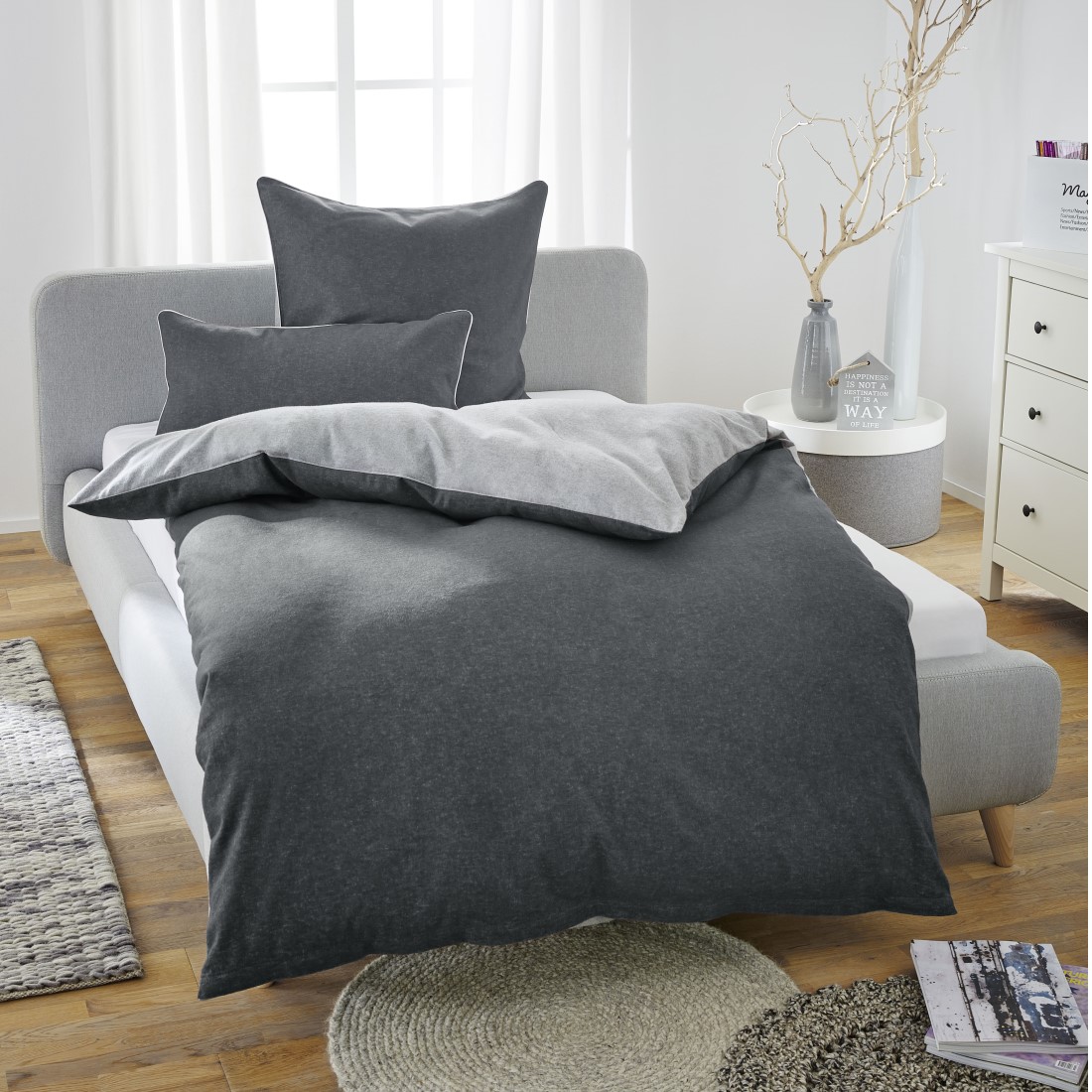 Biberna Melange Flanell Bettwäsche Uni