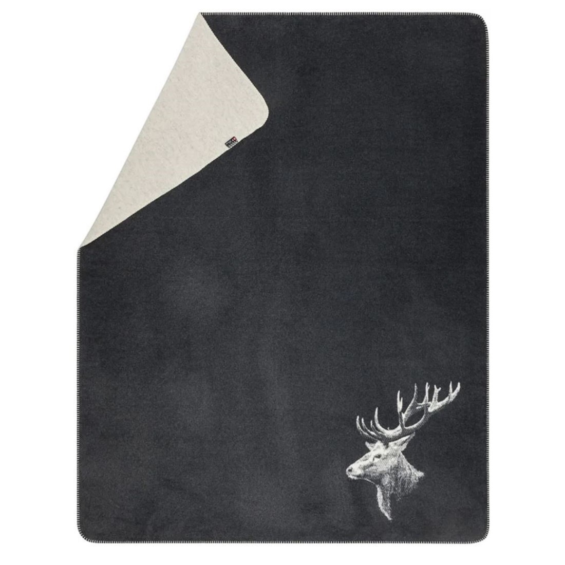 Savona Wohndecke Hirschkopf GRS Farbe anthrazit von David Fussenegger mit Zierumrandung